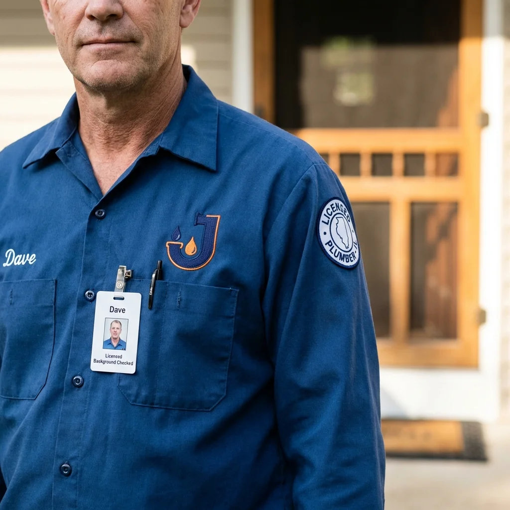 Licensed plumber showing ID badge in Lake Ozark, MO