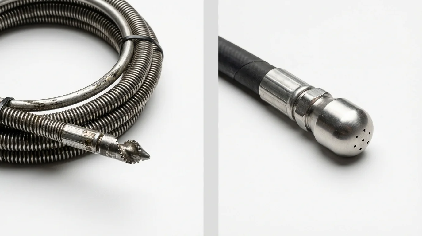 Drain snake cable and hydro jetting nozzle used for drain cleaning in Lake Ozark, MO