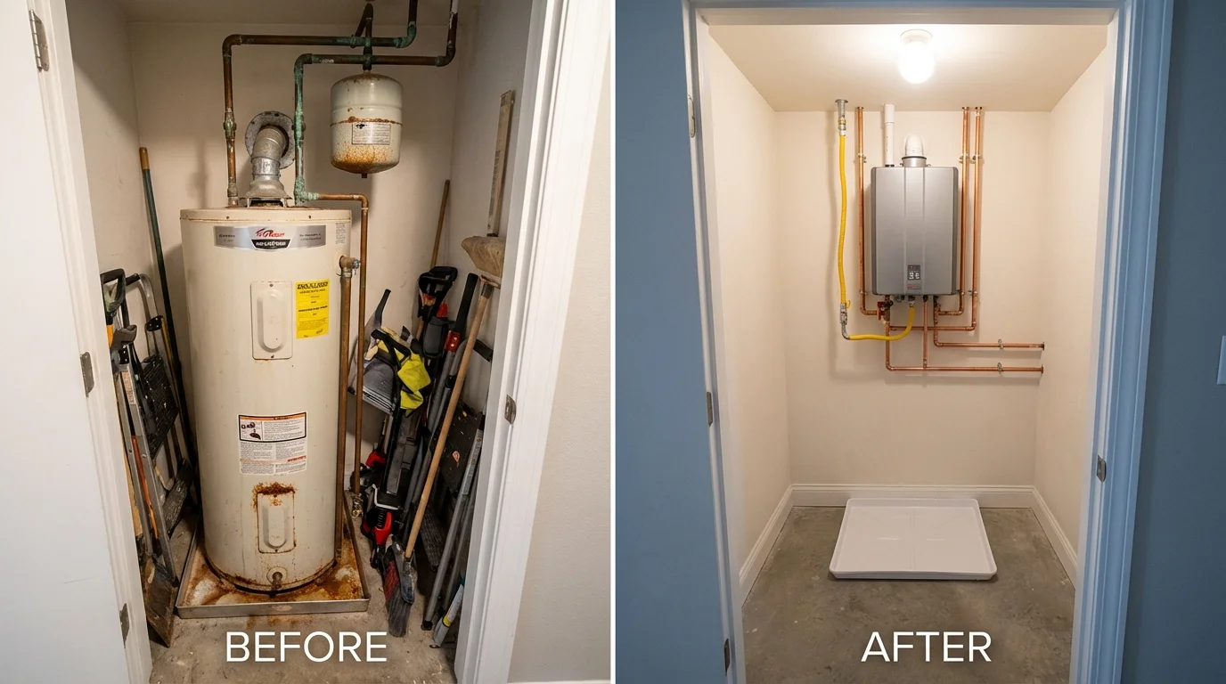 Tank water heater versus wall-mounted tankless unit comparison for Lake Ozark, MO homeowners